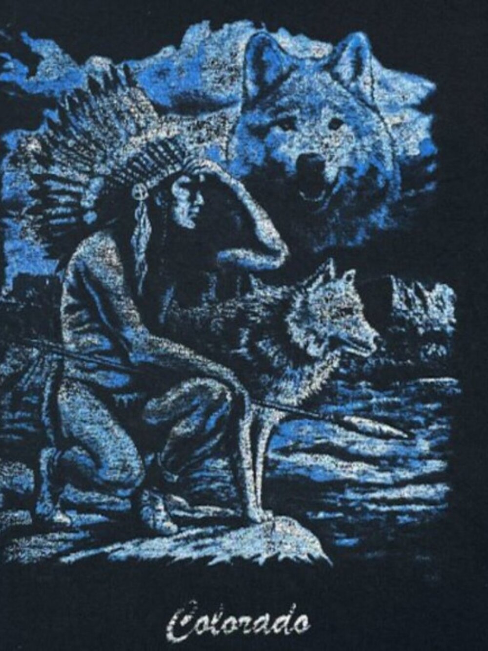 Vintage 90's Wolf American Indian Spirit Hunter Colorado Jerzees Tee Shirt XL